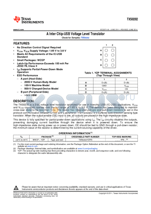 TXS0202 datasheet - A Inter Chip-USB Voltage Level Translator Small Packages: WCSP