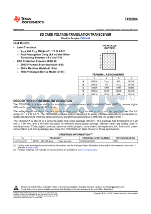 TXS0206A datasheet - SD CARD VOLTAGE-TRANSLATION TRANSCEIVER