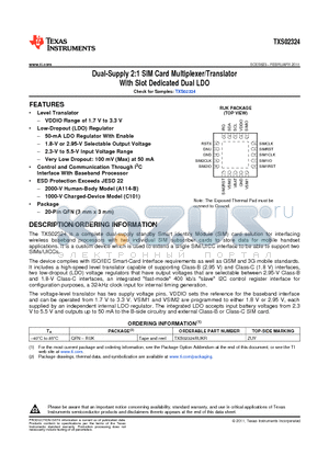 TXS02324 datasheet - Dual-Supply 2:1 SIM Card Multiplexer/Translator With Slot Dedicated Dual LDO