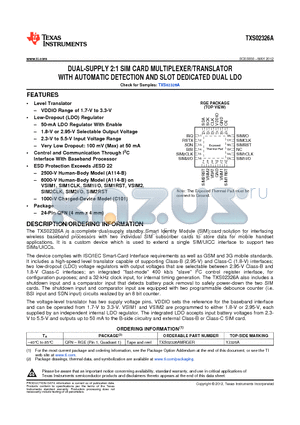 TXS02326A datasheet - DUAL-SUPPLY 2:1 SIM CARD MULTIPLEXER/TRANSLATOR