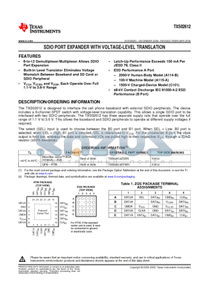 TXS02612 datasheet - SDIO PORT EXANDER WITH VOLTAGE-LEVEL TRANSLATION