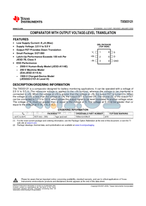 TXS03121DRLR datasheet - COMPARATOR WITH OUTPUT VOLTAGE-LEVEL TRANSLATION