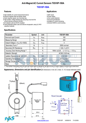 TXS10P-100A datasheet - Anti-Magnet AC Current Sensors