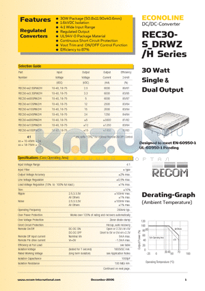 REC30-2412SRWZ datasheet - 30 Watt Single & Dual Output