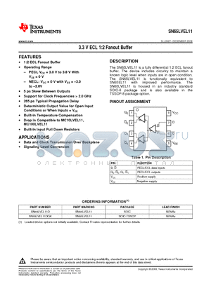 SN65LVEL11 datasheet - 3.3 V ECL 1:2 Fanout Buffer