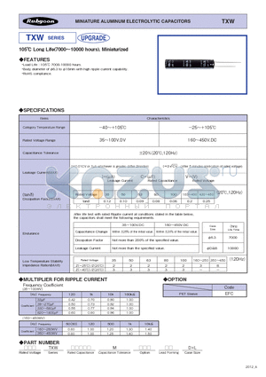 TXW datasheet - MINIATURE ALUMINUM ELECTROLYTIC CAPACITORS