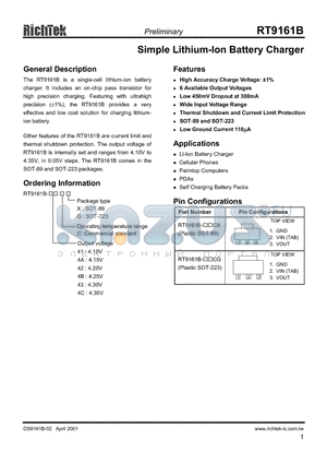 RT9161B datasheet - Simple Lithium-Ion Battery Charger