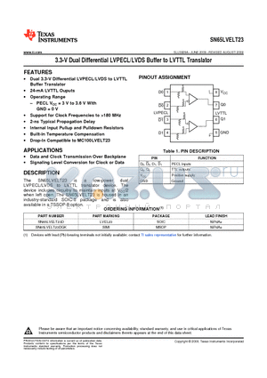 SN65LVELT23DR datasheet - 3.3-V Dual Differential LVPECL/LVDS Buffer to LVTTL Translator