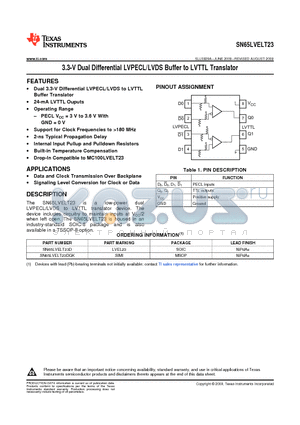 SN65LVELT23D datasheet - 3.3-V Dual Differential LVPECL/LVDS Buffer to LVTTL Translator