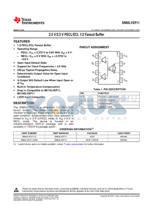 SN65LVEP11 datasheet - 2.5 V/3.3 V PECL/ECL 1:2 Fanout Buffer