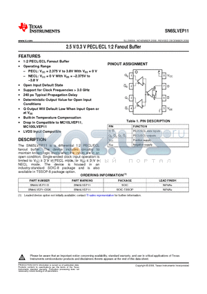 SN65LVEP11_10 datasheet - 2.5 V/3.3 V PECL/ECL 1:2 Fanout Buffer