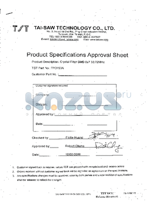 TY0153A datasheet - Crystal Filter SMD 5x7 30.72MHz