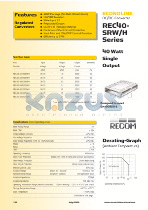 REC40-4805SRWA datasheet - 40 Watt Single Output