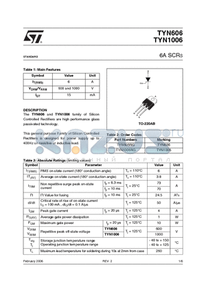 TYN1006RG datasheet - 6A SCRS