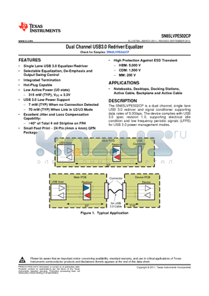 SN65LVPE502CPRGET datasheet - Dual Channel USB3.0 Redriver/Equalizer