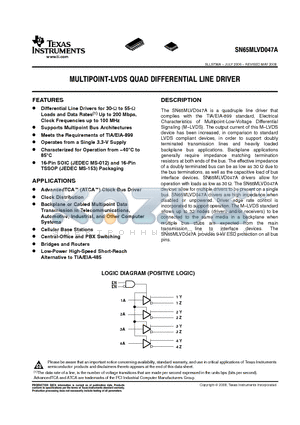 SN65MLVD047APWR datasheet - MULTIPOINT-LVDS QUAD DIFFERENTIAL LINE DRIVER