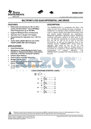 SN65MLVD047PWRG4 datasheet - MULTIPOINT-LVDS QUAD DIFFERENTIAL LINE DRIVER