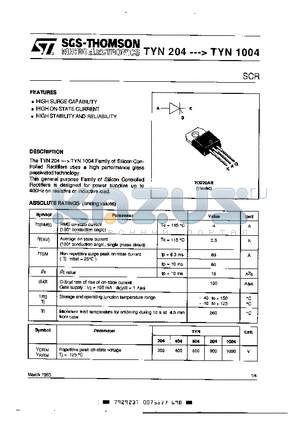 TYN204 datasheet - Silicon controlled rectifiers