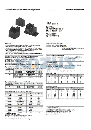 T9AP1D1-48 datasheet - Low Cost 30 Amp PC Board or Panel Mount Relay