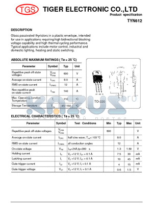 TYN612 datasheet - Glass passivated thyristors in a plastic envelope