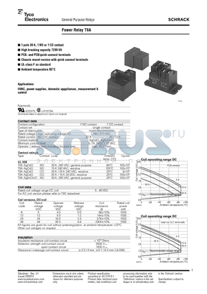T9AS1D12-12 datasheet - 1 pole 30 A, 1 NO or 1 CO contact