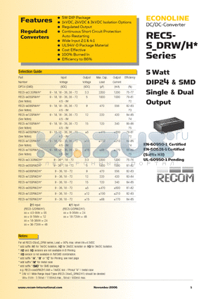 REC5-0512SRW datasheet - 5 Watt DIP24 & SMD Single & Dual Output