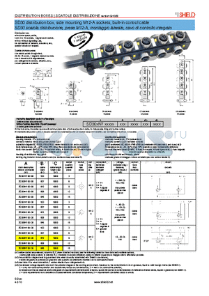 SD301N700100 datasheet - SD30 distribution box, side mounting M12-A sockets, built-in control cable