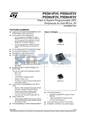 PSD854F2V-15J1T datasheet - Flash In-System Programmable (ISP) Peripherals for8-bits MCUs, 3V