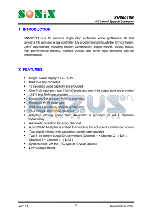 SN66016B datasheet - 4-Channel Speech Controller