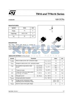 TYNX16 datasheet - 16A SCRs