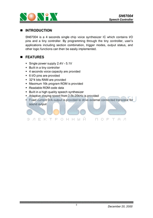 SN67004 datasheet - Speech Controller