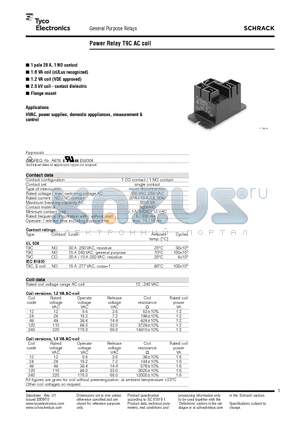 T9C datasheet - Power Relay T9C AC coil