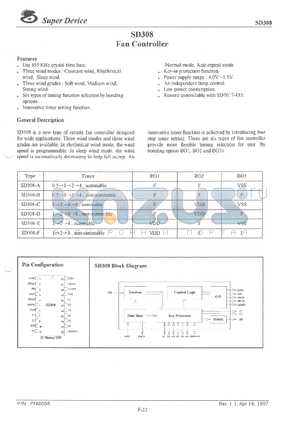 SD308-E datasheet - Fan Controller