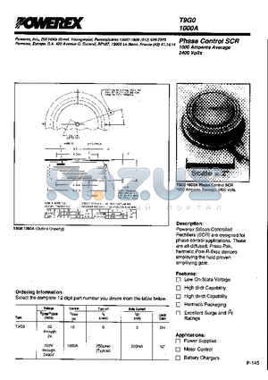 T9G01000A datasheet - Phase Control SCR (1000 Amperes Average 2400 Volts)