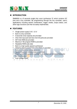 SN68009 datasheet - Speech Controller