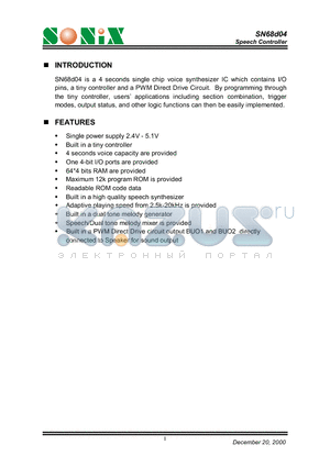 SN68D04 datasheet - Speech Controller