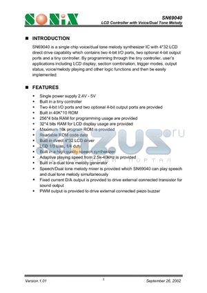 SN69040 datasheet - LCD Controller with Voice/Dual Tone Melody