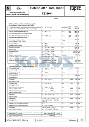 TZ310N datasheet - Netz-Thyristor-Modul Phase Control Thyristor Module