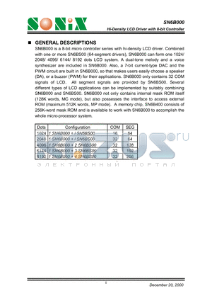 SN6B000 datasheet - Hi-Density LCD Driver with 8-bit Controller