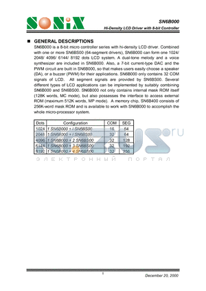 SN6B400 datasheet - Hi-Density LCD Driver with 8-bit Controller