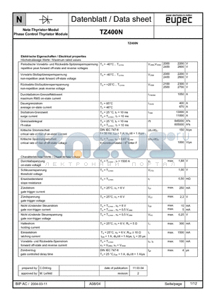 TZ400N datasheet - Netz-Thyristor-Modul Phase Control Thyristor Module