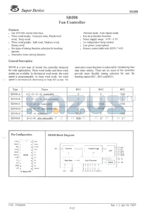 SD308 datasheet - Fan Controller