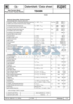 TZ430N datasheet - Netz-Thyristor-Modul Phase Control Thyristor Module