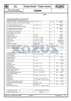 TZ600N datasheet - Netz-Thyristor-Modul Phase Control Thyristor Module