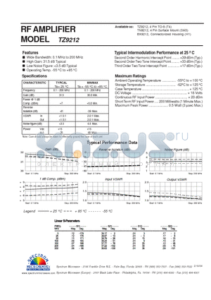 TZ9212 datasheet - RF AMPLIFIER