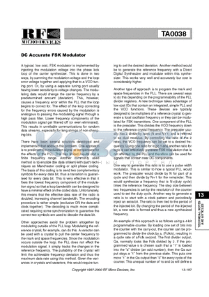 TA0038 datasheet - DC ACCURATE FSK MODULATOR