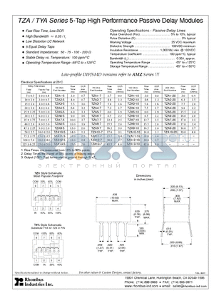 TZA10-7 datasheet - TZA / TYA Series 5-Tap High Performance Passive Delay Modules