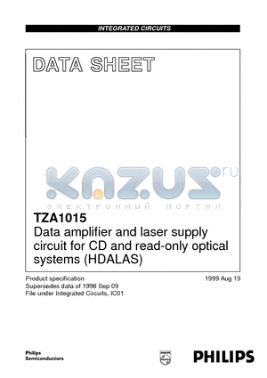 TZA1015 datasheet - Data amplifier and laser supply circuit for CD and read-only optical systems HDALAS