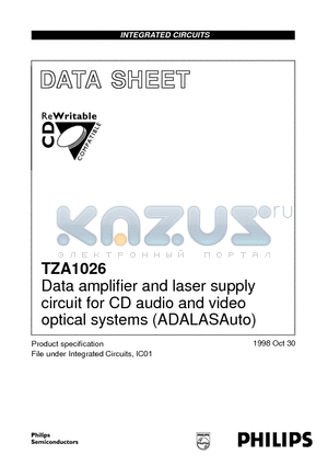 TZA1026 datasheet - Data amplifier and laser supply circuit for CD audio and video optical systems ADALASAuto