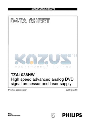TZA1038HW datasheet - High speed advanced analog DVD signal processor and laser supply